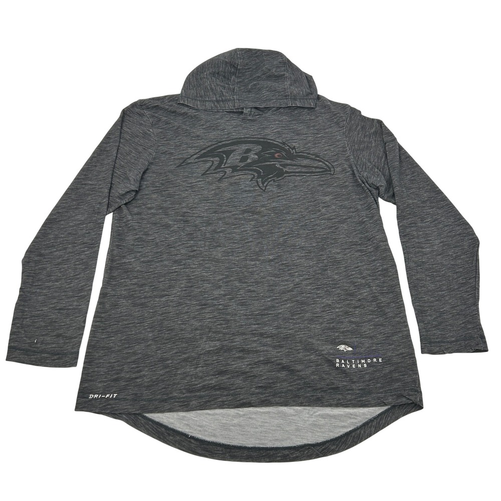 Baltimore Ravens Hoodie Tee Shirt Mens Medium Gray Nike NFL Dri-FIT Long Sleeve